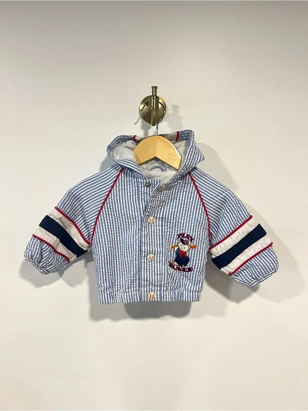VTG Baseball Bear Pinstripe Jacket